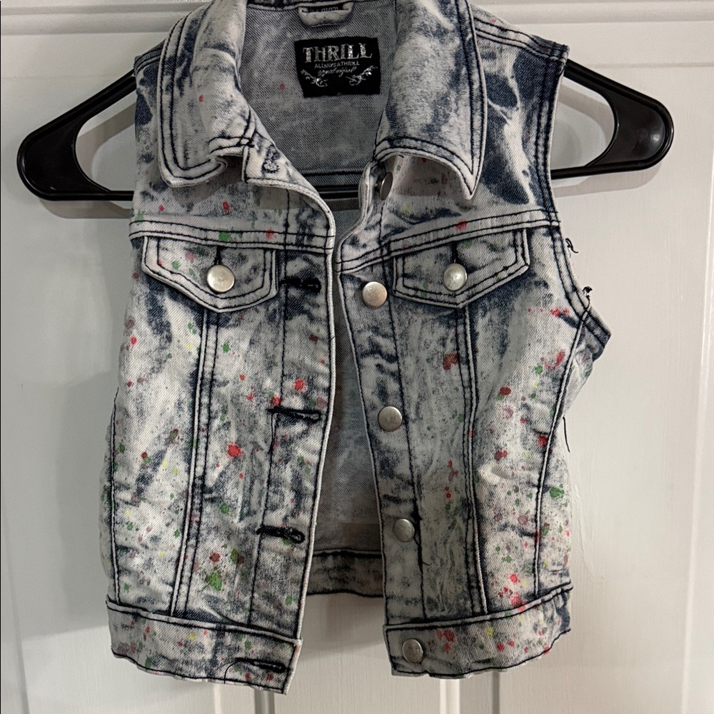 Thrill Multicolor Splatter Denim Vest